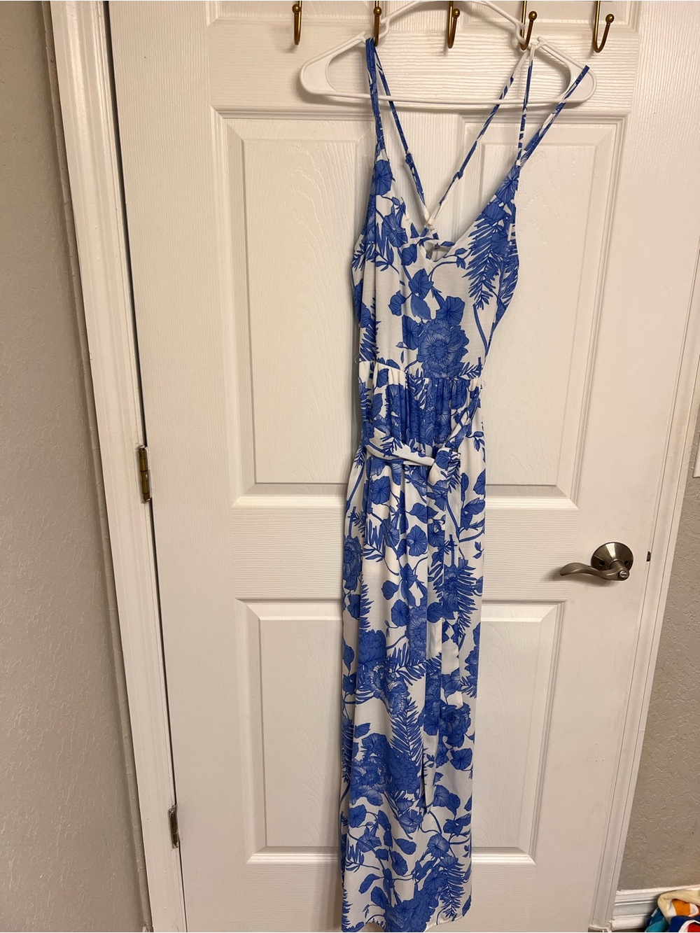 My Michelle Blue and White Floral Wide-Leg Jumpsuit